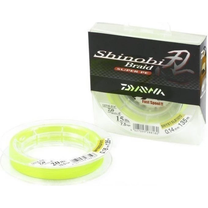 Плетеная леска DAIWA Shinobi Braid - 50 Lb (0.28мм) - 135м (ярко-жёлтая) 4027093288234 Плетеная леска DAIWA Shinobi Braid - 50 Lb (0.28мм) - 135м (ярко-жёлтая) 4027093288234