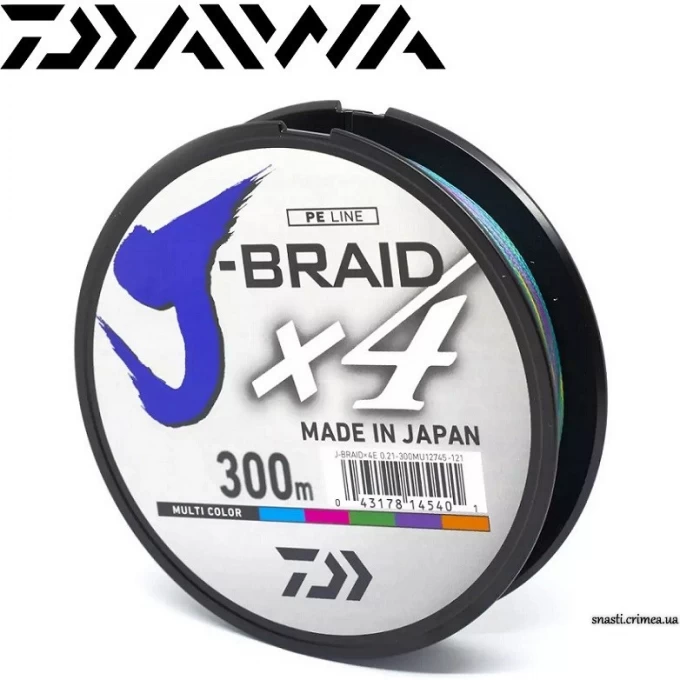 Шнур DAIWA J-Braid X4E 300м 0,33мм Multi Color 12745-133 Шнур DAIWA J-Braid X4E 300м 0,33мм Multi Color 12745-133