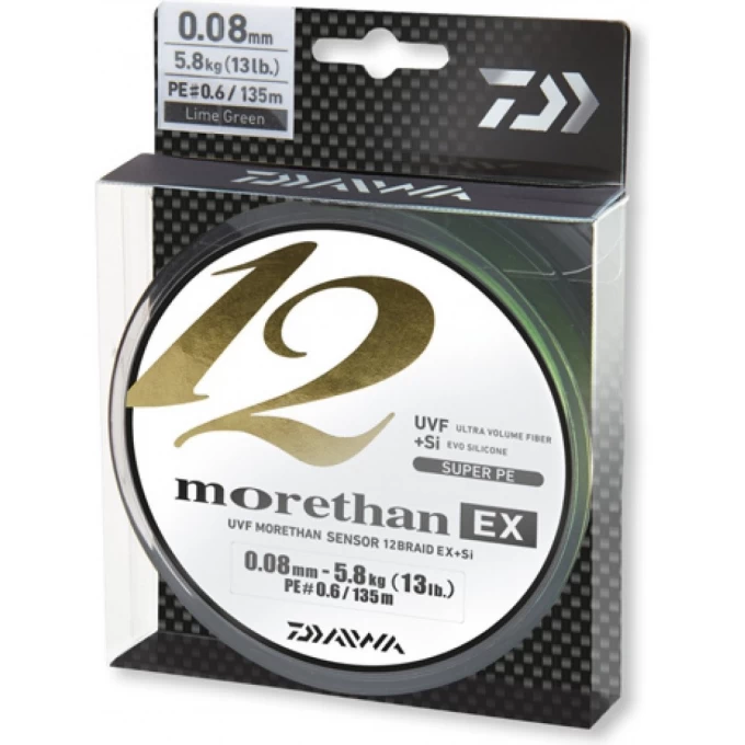 Шнур DAIWA Morethan 12BEX+Si 0,18мм 135м LG 12695-018 Шнур DAIWA Morethan 12BEX+Si 0,18мм 135м LG 12695-018